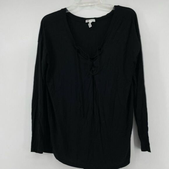 PINK Victoria's Secret Top Super Soft Long Sleeve Lace-Up V-Neck‎ Beachy Size S - Picture 1 of 6